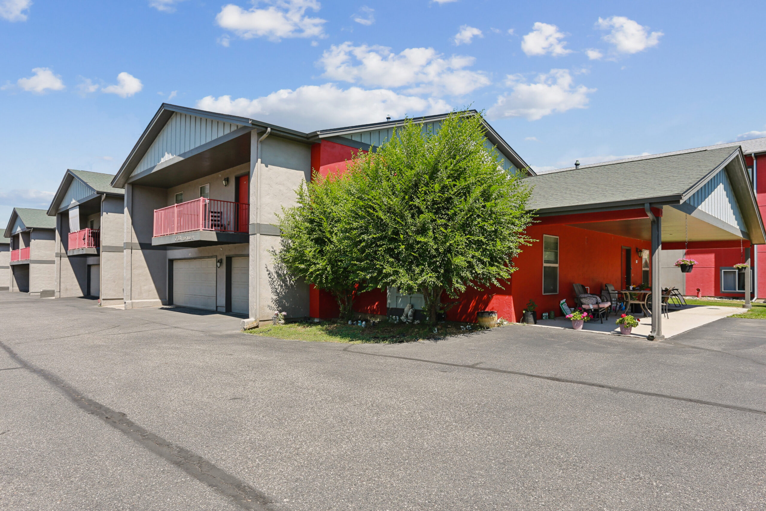 Multi-unit residential exterior with garages