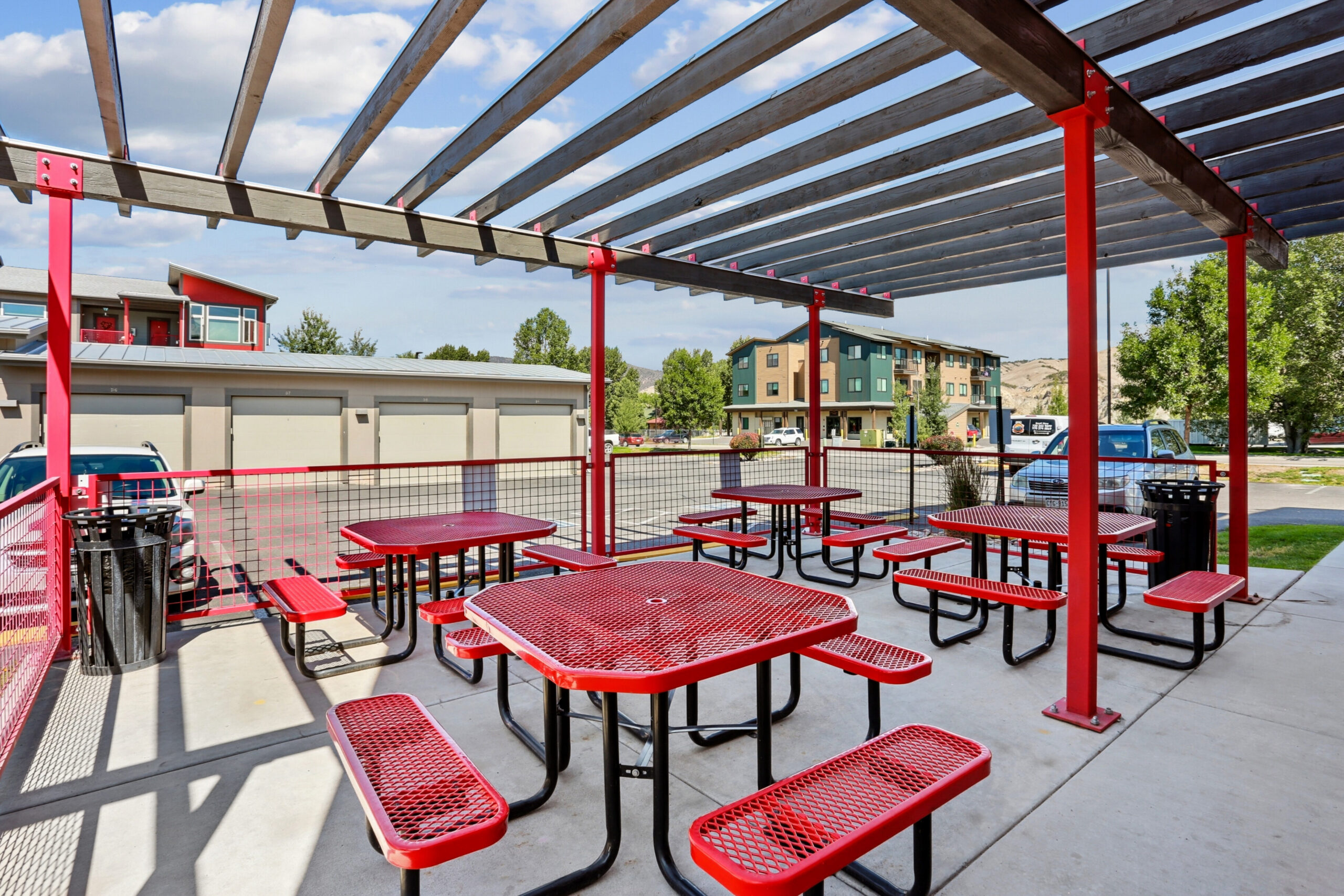 Outdoor covered picnic seating area
