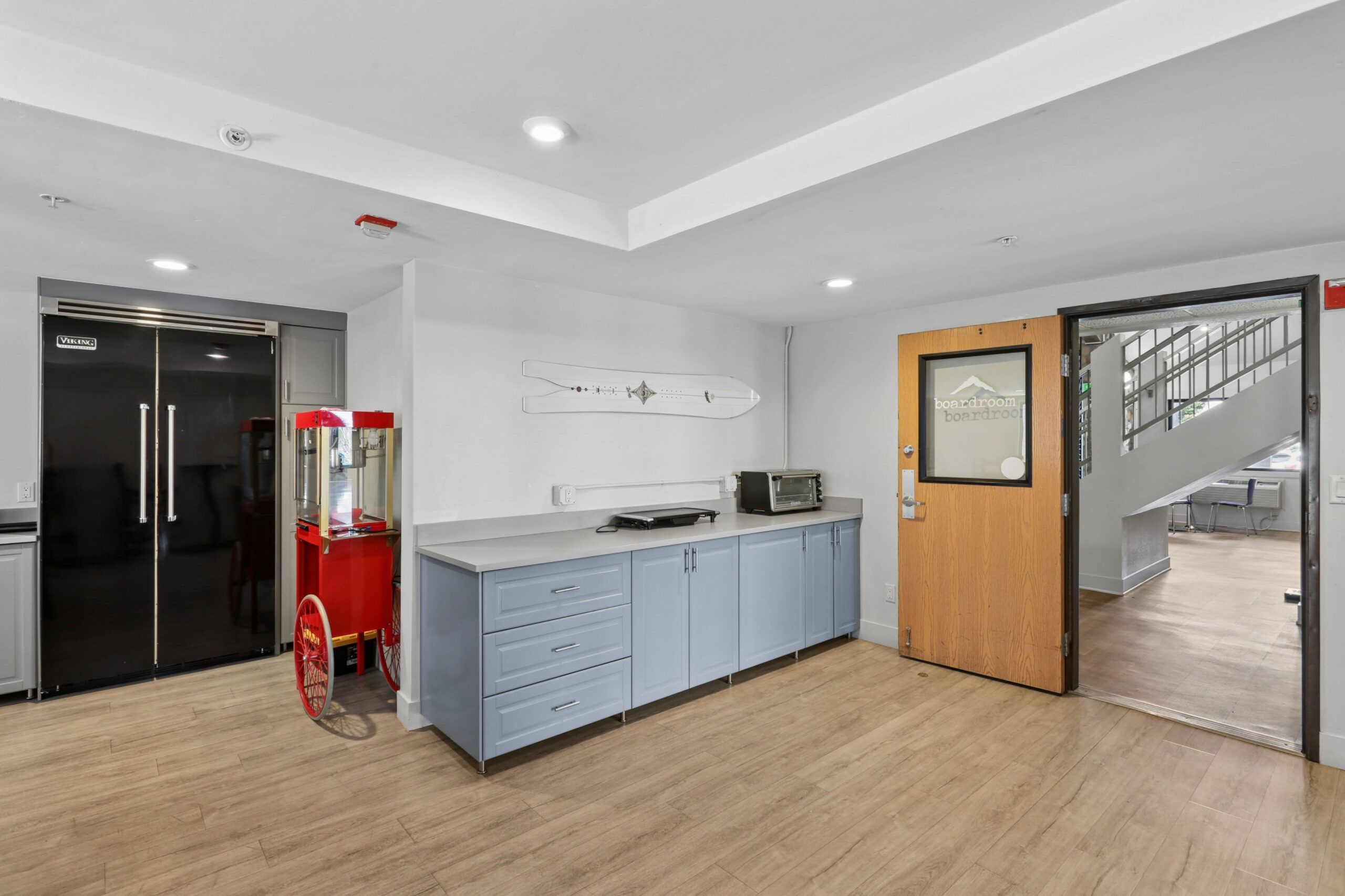 Shared community kitchenette and snack station