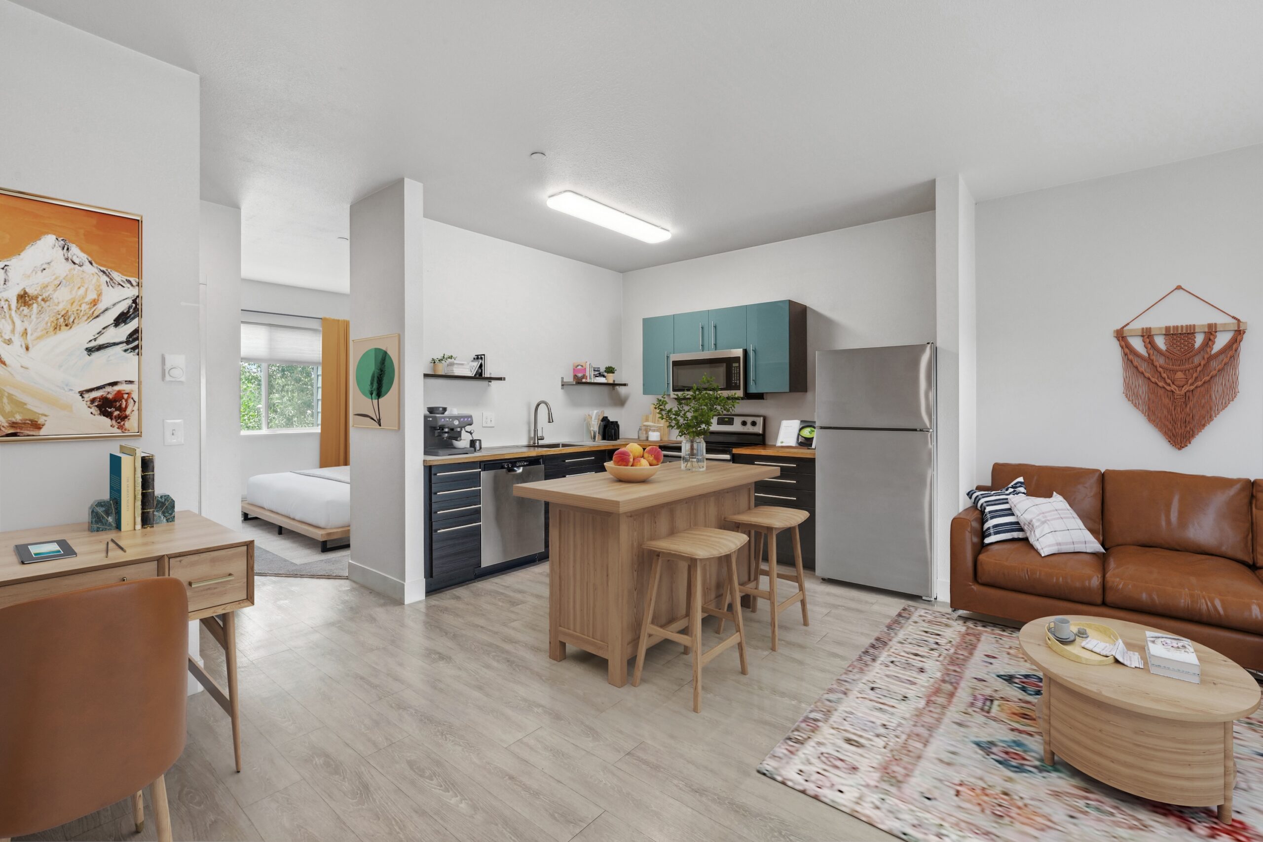 1 bed Kitchen and Bedroom Red Table 1 scaled