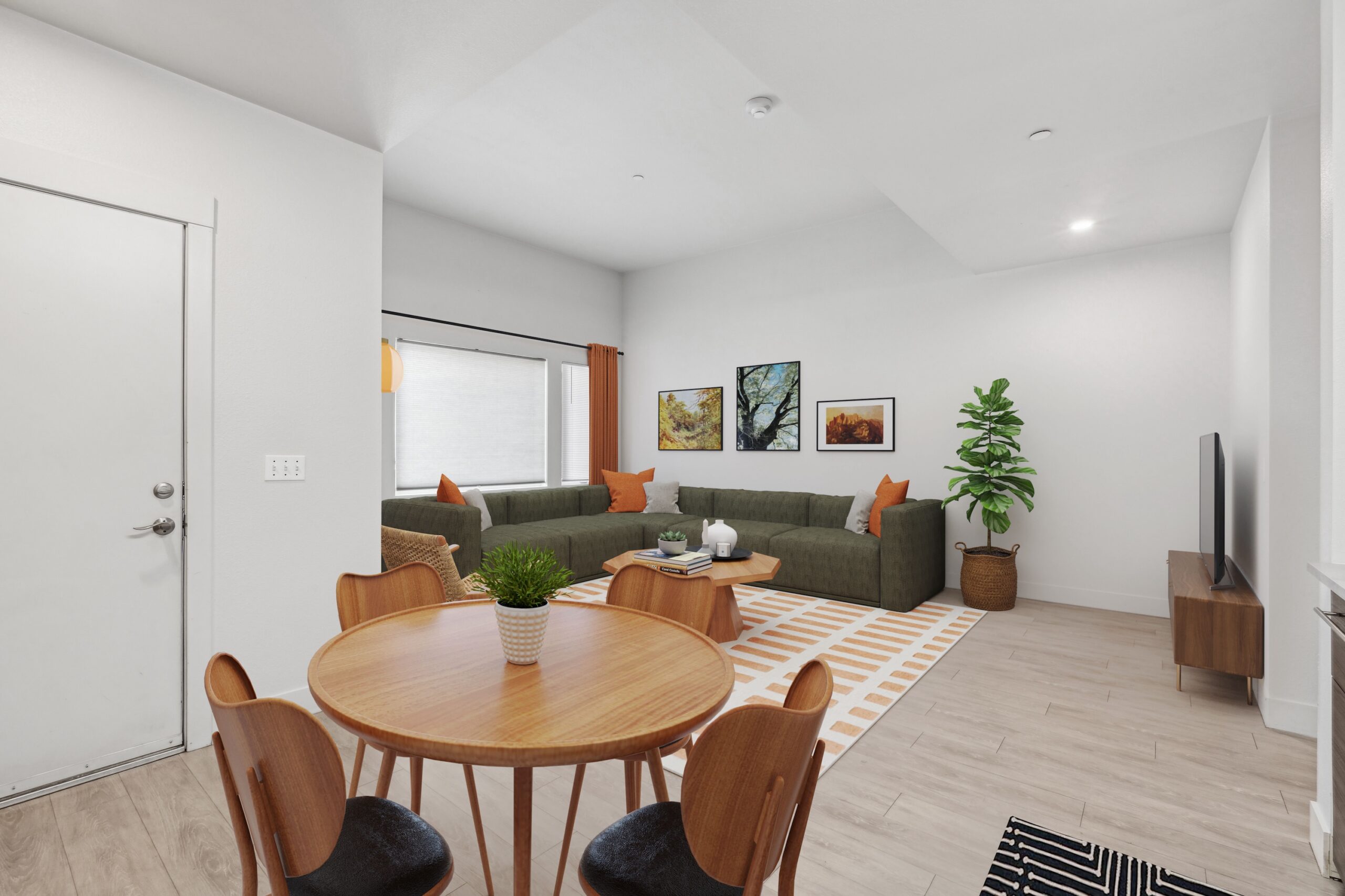 2 bed Living other angle 1 Red Table scaled
